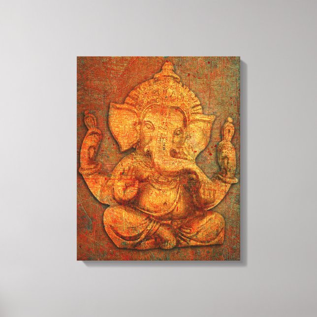 Ganesh On A Distress Stone Background Canvas Print (Front)
