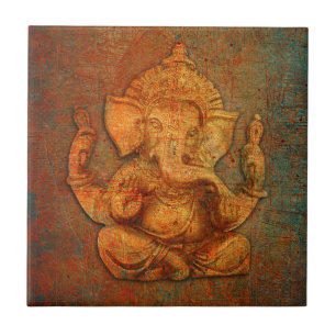 Ganesh On A Distress Stone Background Tile