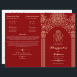 Ganesh Red Hindu Wedding Ceremony Folded Program<br><div class="desc">This wedding ceremony program details the important steps of a hindu wedding to explain this to guests who may be unfamiliar or to help them follow along with the sacred rituals of this wonderful day. All of the colours can be edited in the design tool, and the text can be...</div>