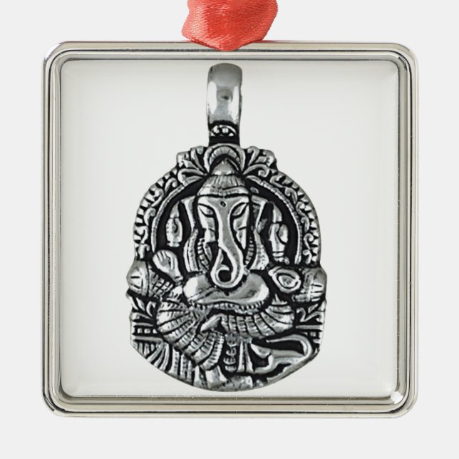 GANESH SILVER PENDANT METAL TREE DECORATION (Front)