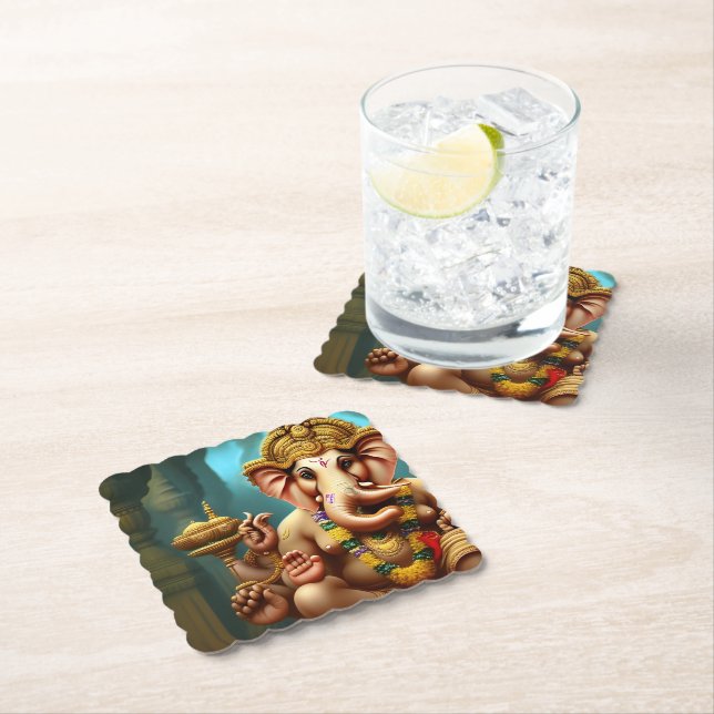 Ganesh Takes a Selfie Paper Coaster (Insitu)