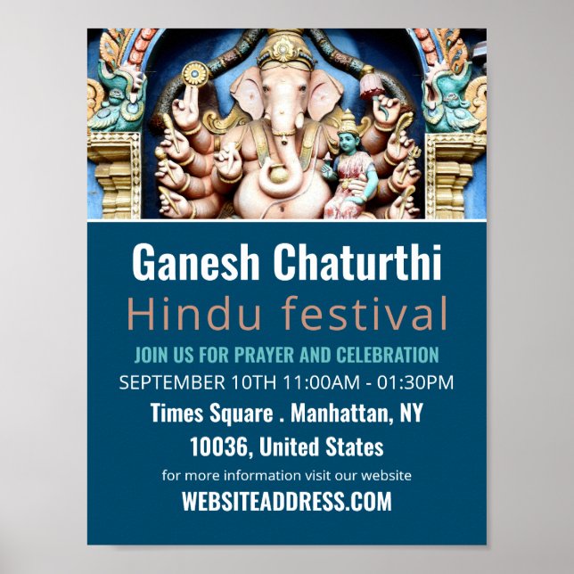 Ganesh the Hindu God, Hindu Event Advertising Poster (Front)