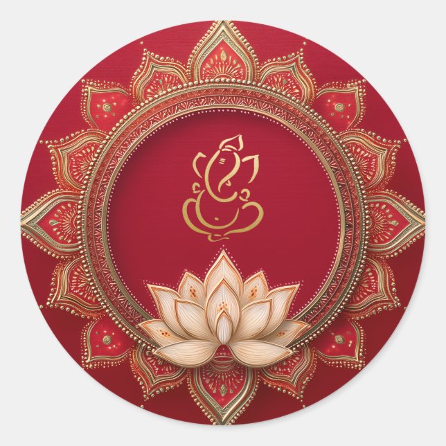 Ganesh Wedding | Indian Wedding Gold Red Classic Round Sticker (Front)