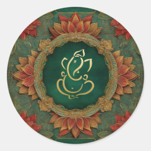 Ganesh Wedding   Indian Wedding Lotus Green Classic Round Sticker