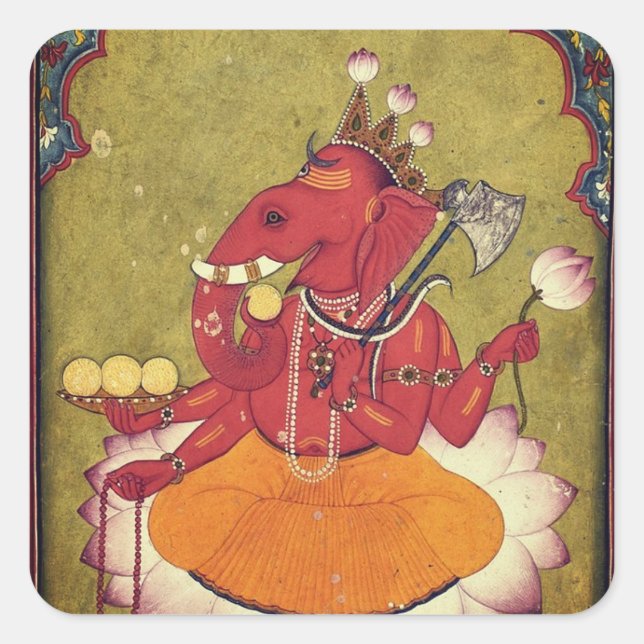 Ganesha about to throw his lotus square sticker (Front)