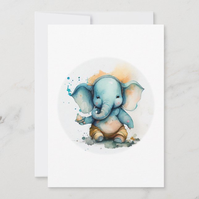 ganesha as cute blue baby elephant holiday card (Front)