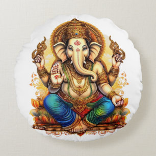 Ganesha, ganesh, ganapati remover of obstacles #4 round cushion