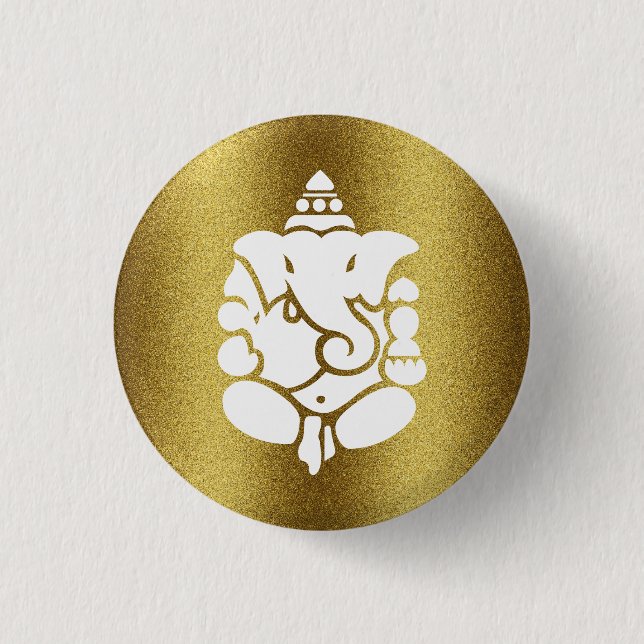 Ganesha Golden Glitter Design 3 Cm Round Badge (Front)