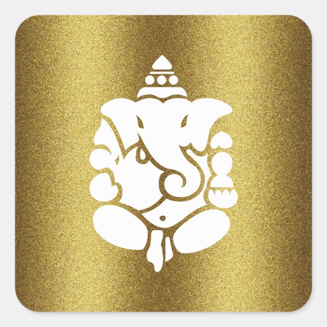 Ganesha Golden Glitter Design Square Sticker (Front)