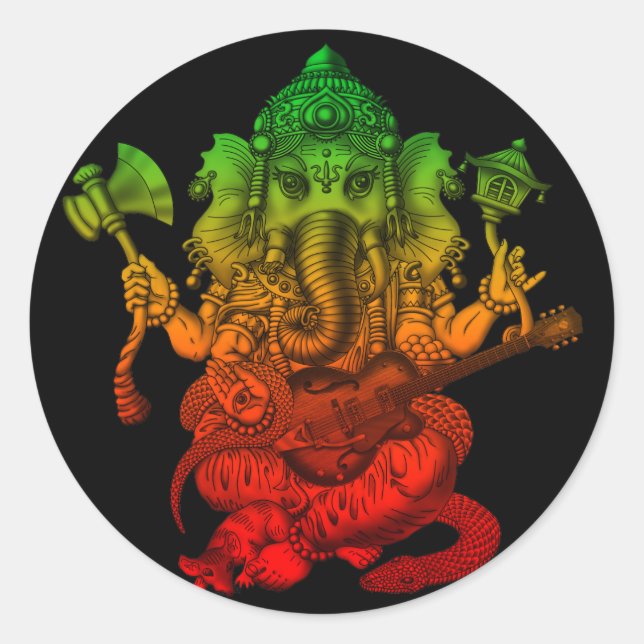 Ganesha Guitar Classic Round Sticker (Front)