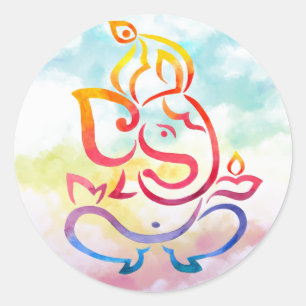 Ganesha illustration on pastel sky background classic round sticker
