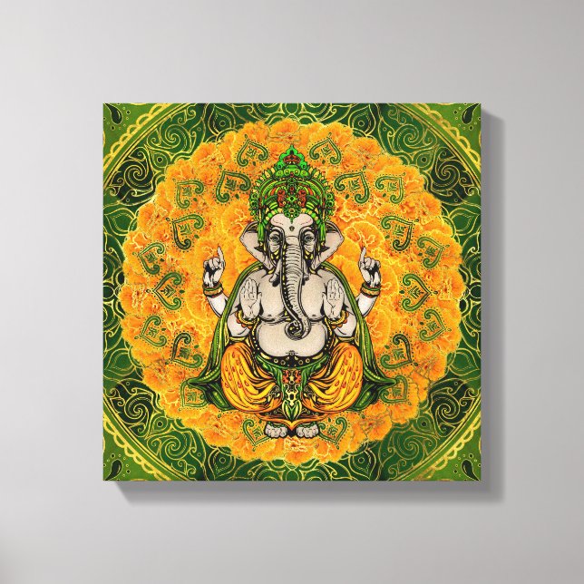Ganesha in Marigold flowers and gold decoration Canvas Print (Front)