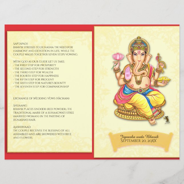 Ganesha Indian Hindu Wedding Program (Front)