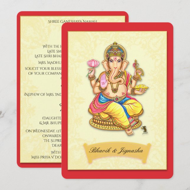 Ganesha Indian Wedding Invitation (Front/Back)