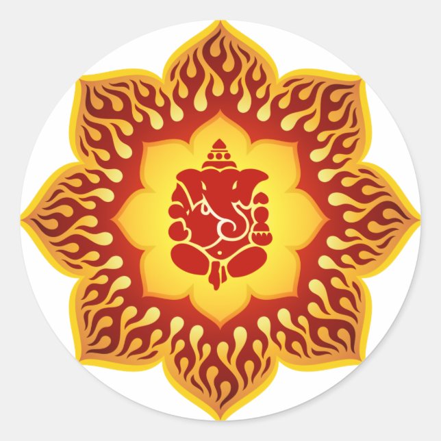 Ganesha Lotus Design Classic Round Sticker (Front)