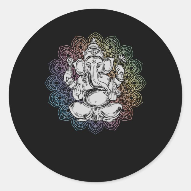 Ganesha Mandala Hindu Yoga Spiritual Elefant Classic Round Sticker (Front)