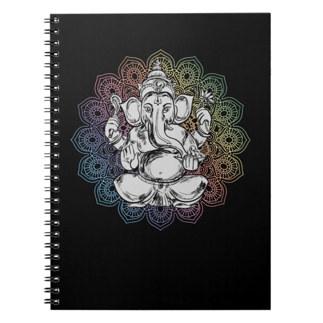 Ganesha Mandala Hindu Yoga Spiritual Elefant Notebook (Front)
