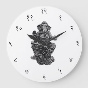 Ganesha Sanskrit Wall Clock Large Round (white)