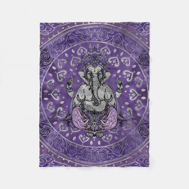 Ganesha - silver and purples fleece blanket (Front)