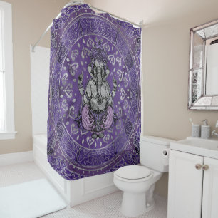 Ganesha - silver and purples shower curtain