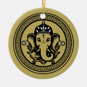 Ganesha Themed Hindu Art Print Ceramic Tree Decoration