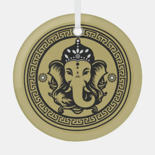 Ganesha Themed Hindu Art Print Glass Tree Decoration