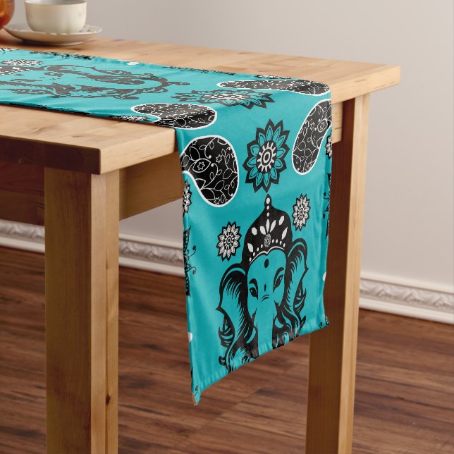Ganesha Themed Hindu Art Print Long Table Runner (In Situ)
