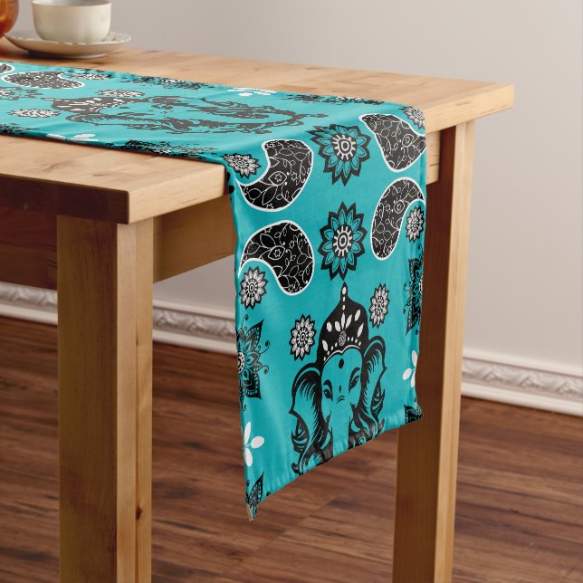 Ganesha Themed Hindu Art Print Medium Table Runner (In Situ)