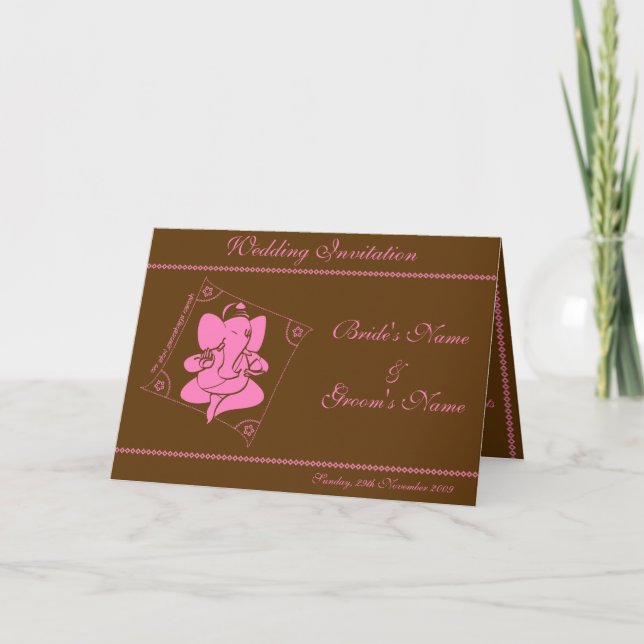 Ganesha Wedding Invitation Chocolate Pink (Front)