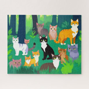 Gang of Cats, Felines in the Forest Jigsaw Puzzle
