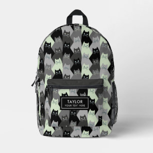 Gang Pattern Black Cats White Gray Printed Backpack
