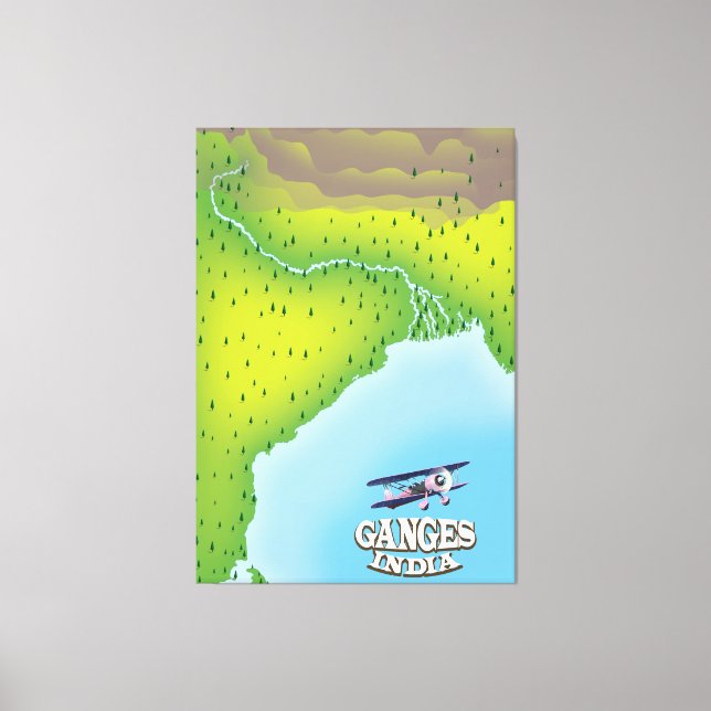 Ganges India map travel poster Canvas Print (Front)