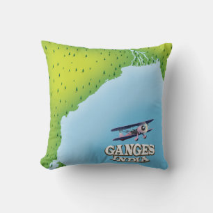 Ganges India map travel poster Cushion