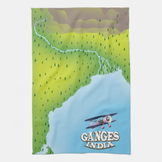 Ganges India map travel poster Tea Towel