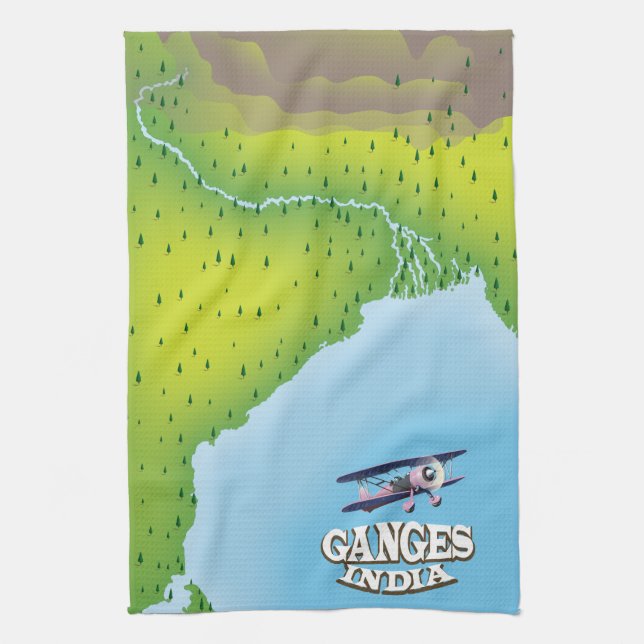 Ganges India map travel poster Tea Towel (Vertical)