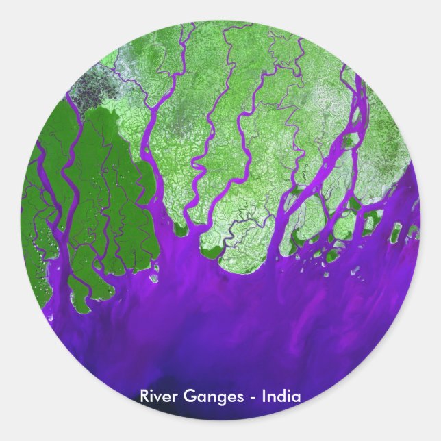 Ganges River Delta Satellite Image - India Classic Round Sticker (Front)