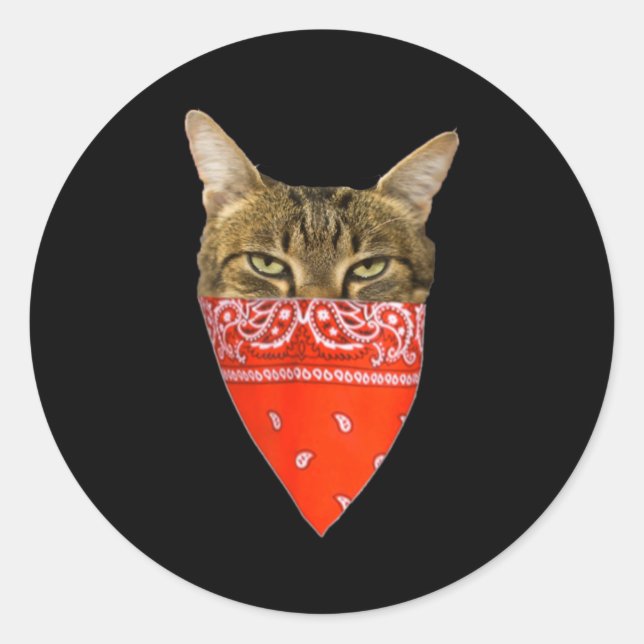 Gangsta Cat Shirt Funny Red Band Kitty Cat For Men Classic Round Sticker (Front)
