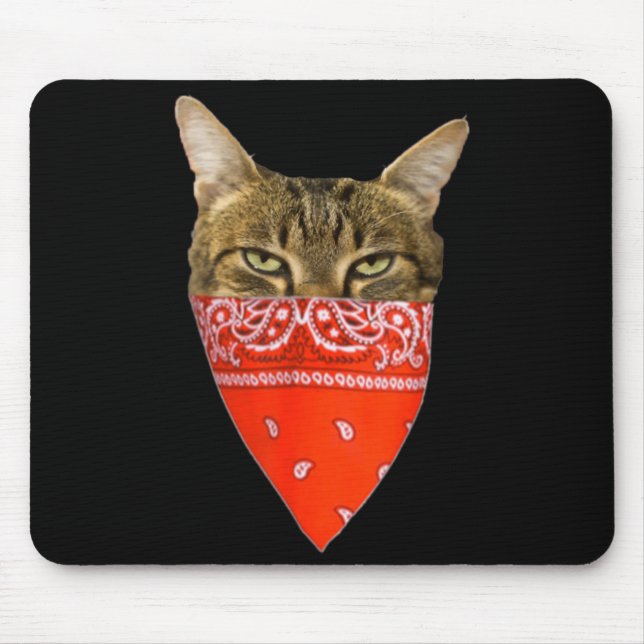 Gangsta Cat Shirt Funny Red Band Kitty Cat For Men Mouse Mat (Front)