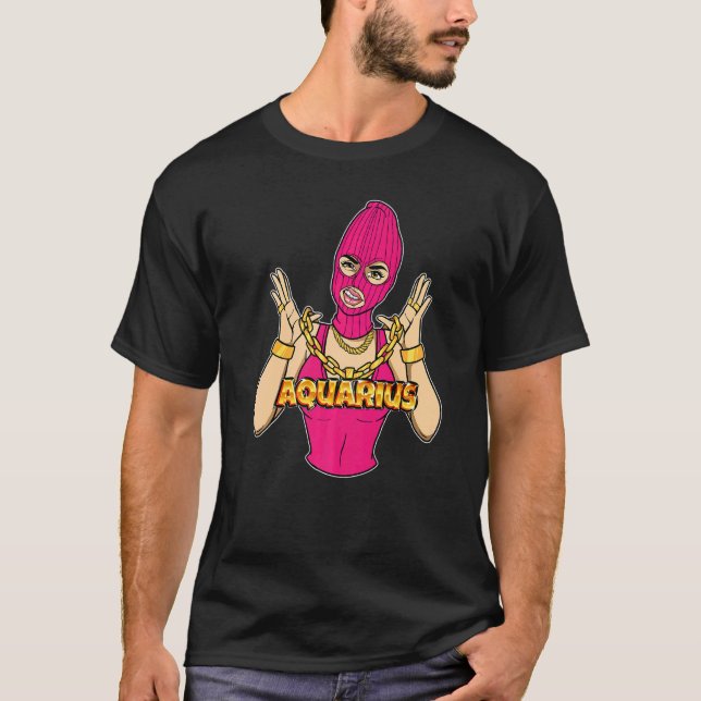 Gangsta Girl Aquarius Masked Gangster Woman With G T-Shirt (Front)