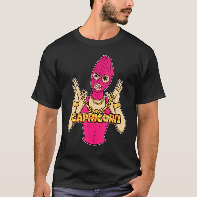 Gangsta Girl Capricorn Masked Gangster Woman With  T-Shirt (Front)