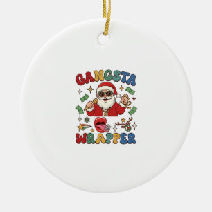Gangsta Wrapper Christmas Santa Microphone Money Ceramic Tree Decoration