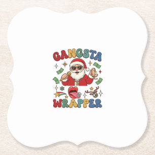 Gangsta Wrapper Christmas Santa Microphone Money Paper Coaster