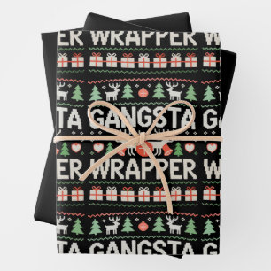 Gangsta Wrapper Christmas Ugly Sweater Xmas Wrapping Paper Sheet