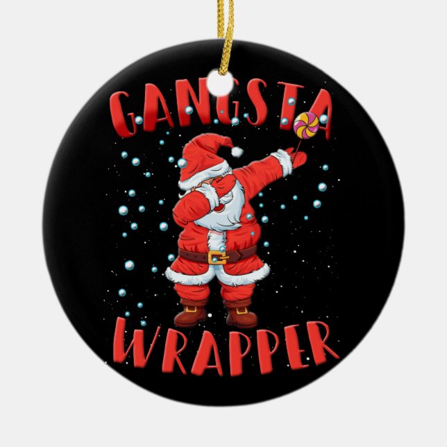 Gangsta Wrapper Funny Dabbing Santa Christmas Ceramic Tree Decoration (Front)