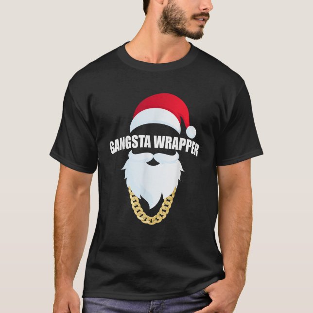 Gangsta Wrapper Funny Santa Christmas T Shirt (Front)