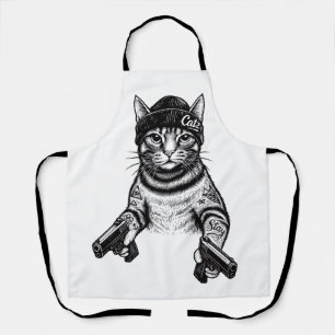 Gangster Cat Tattoo Art Cool Streetwear Kitty Apron