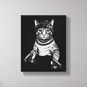 Gangster Cat Tattoo Art Cool Streetwear Kitty Canvas Print