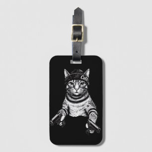 Gangster Cat Tattoo Art Cool Streetwear Kitty Luggage Tag