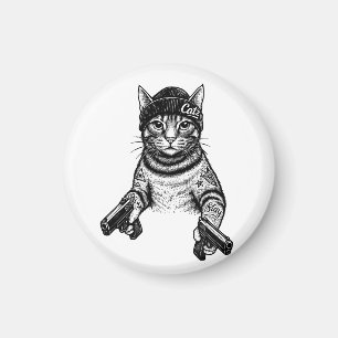 Gangster Cat Tattoo Art Cool Streetwear Kitty Magnet