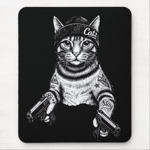 Gangster Cat Tattoo Art   Cool Streetwear Kitty Mouse Mat